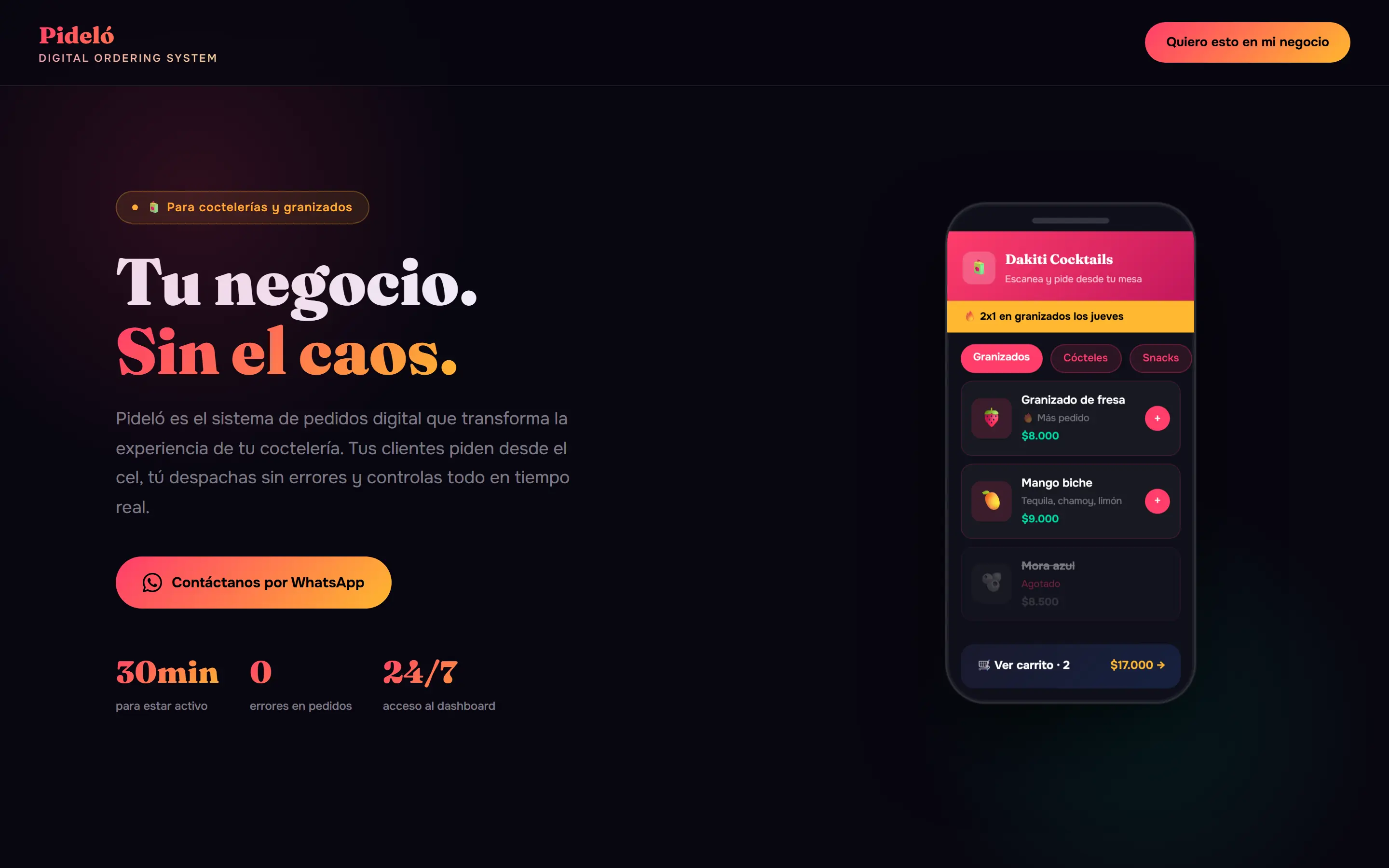 Pideló: portada con el menú digital por QR en un celular