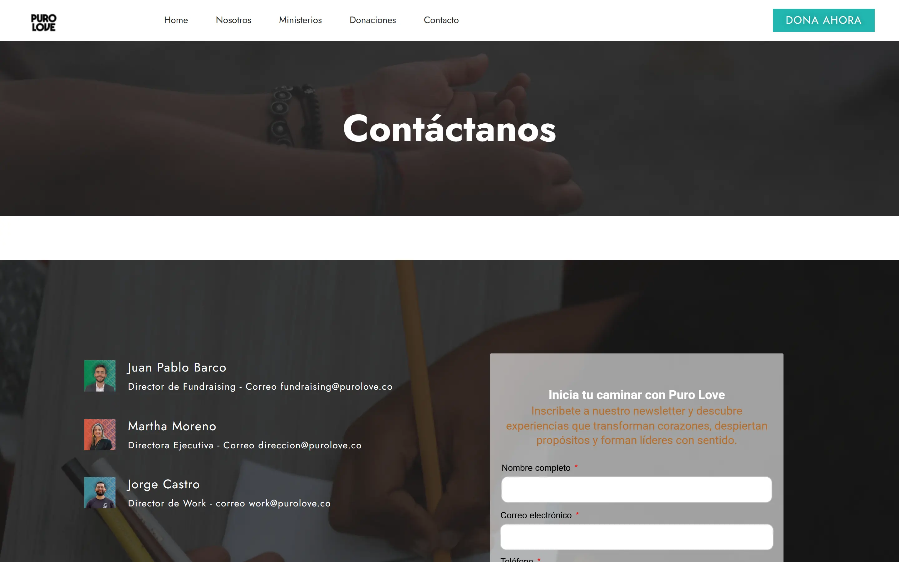 Puro Love: página Contáctanos