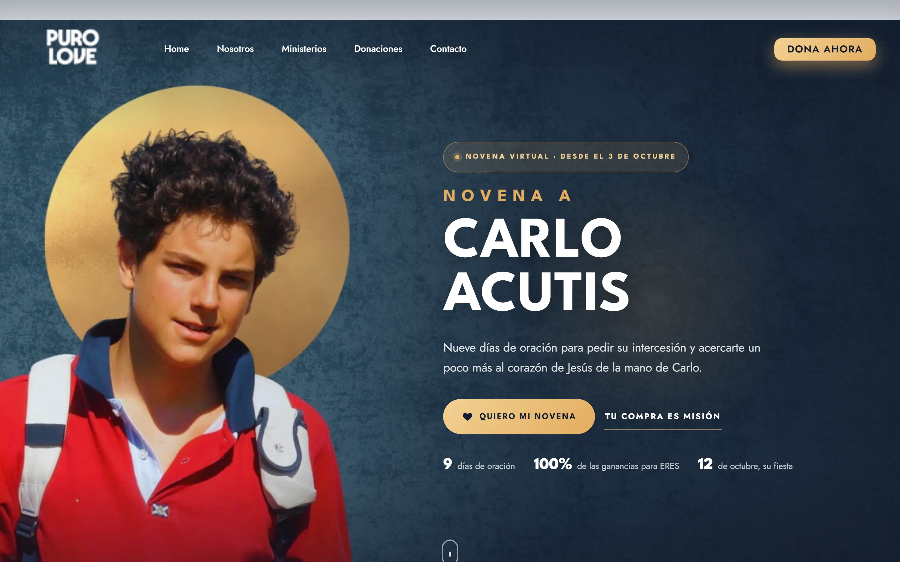 Puro Love: página de venta de la Novena a Carlo Acutis